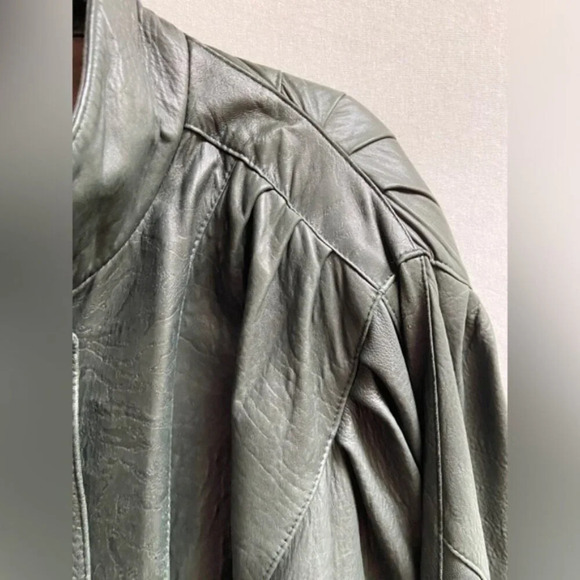 Vintage Oscar Leopold emerald green oversized soft leather full zip jacket Sz L - Picture 3 of 12